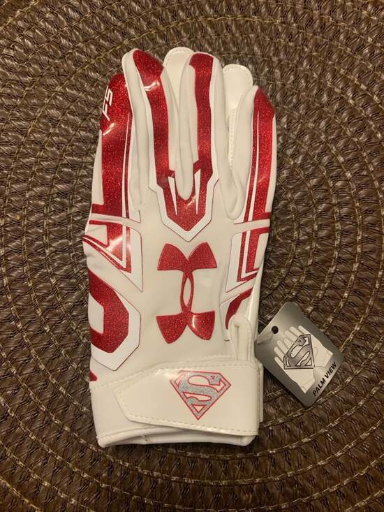 Under Armour Other - Under Armour F5 Alter Ego Superman Youth Football Receiver Gloves White/Red